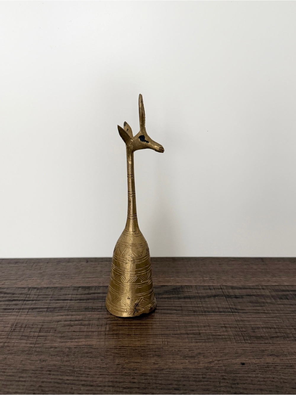 Vintage Brass Gazelle Animal Etched Tribal Safari Figurine Hand Bell